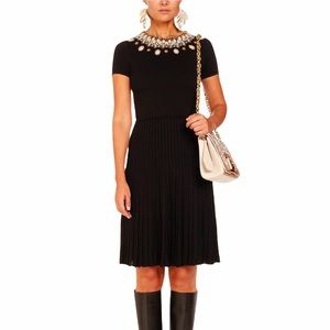 Andrew GC Black Pleated/Glass Beads/Dress SIZE 34